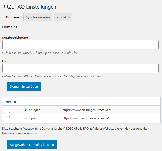 FAQ Einstellungen Screenshot